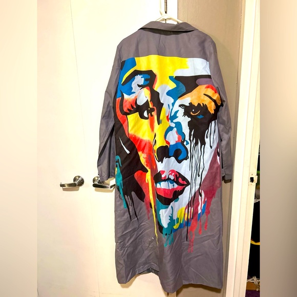 Colorful Abstract Face Long Coat - Picture 2 of 4
